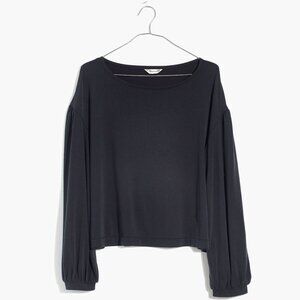 Madewell Sandwashed Gathered-Sleeve Top in True Black Size S
